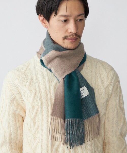 SHIPS（シップス）の「SHIPS: カシミヤ ダブルフェイス パネル マフラー（マフラー・メンズ・ブラック/ネイビー/オレンジ/ブルー/グリーン・ONE SIZE）」の9枚目の写真