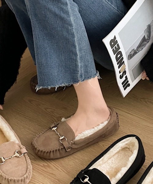 Shoes in Closet（シューズインクローゼット）の「軽量 ふわもこボア ビットモカシン 7839（モカシン/デッキシューズ・レディース・ベージュ/ブラック/モカ・S/L/M/LL/3L）」の2枚目の写真