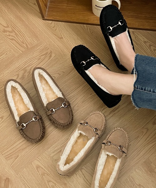 Shoes in Closet（シューズインクローゼット）の「軽量 ふわもこボア ビットモカシン 7839（モカシン/デッキシューズ・レディース・ベージュ/ブラック/モカ・S/L/M/LL/3L）」の6枚目の写真