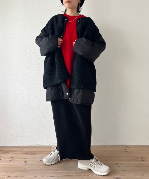 wee9s（ウィークス）の「【2点SET】quilting liner coat + boa vest set / キルティングライナーコート＋ボアベストセット（ブルゾン・レディース・グリーン/ブラック/アイボリー・FREE）」の3枚目の写真