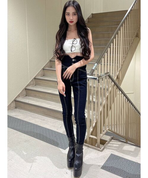 GYDA（ジェイダ）の「ハイウエスト V CUT COLORWAYスキニーデニムパンツ（デニムパンツ・レディース・ブラック/インディゴブルー・SMALL/X-SMALL/MEDIUM）」の19枚目の写真