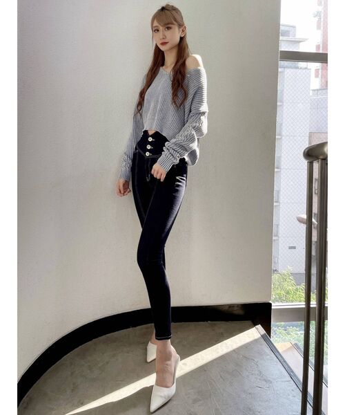 GYDA（ジェイダ）の「ハイウエスト V CUT COLORWAYスキニーデニムパンツ（デニムパンツ・レディース・ブラック/インディゴブルー・SMALL/X-SMALL/MEDIUM）」の21枚目の写真