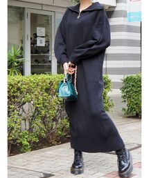 SUNNYチェーンハーフジップニットワンピース