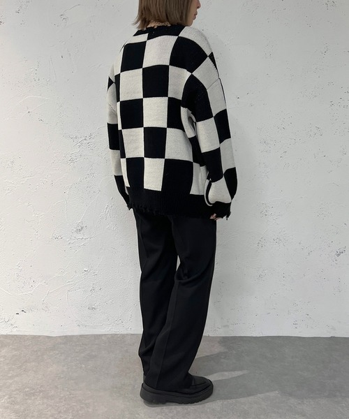 apres jour mignon(アプレジュールミニョン)の「チェッカー柄ダメージニット【ZOZOTOWN限定アイテム】(ニット/セーター・レディース・ブラック/パープル/ブルー・X-LARGE/フリー)」の18枚目の写真