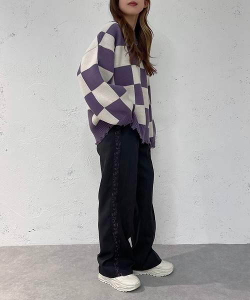 apres jour mignon(アプレジュールミニョン)の「チェッカー柄ダメージニット【ZOZOTOWN限定アイテム】(ニット/セーター・レディース・ブラック/パープル/ブルー・X-LARGE/フリー)」の17枚目の写真