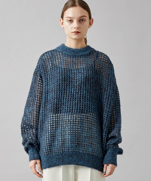 JANESMITH(ジェーンスミス)の「5G MOHAIR GRID MESH CREW KNIT(ニット/セーター・レディース・ブルー・SMALL)」の4枚目の写真