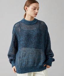 5G MOHAIR GRID MESH CREW KNIT