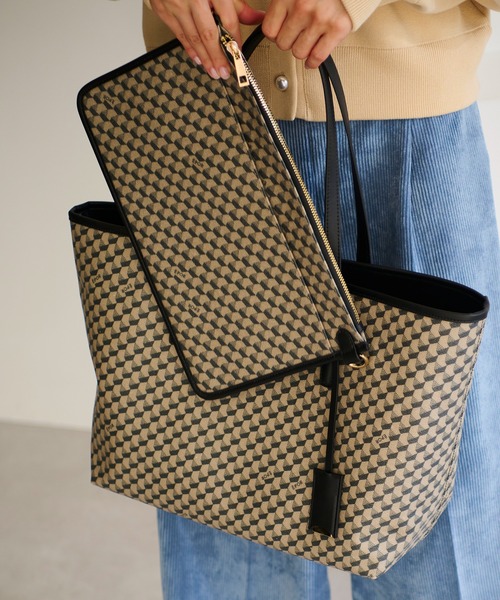 E'POR（エポール）の「【E'POR】【A4対応】MONOGRAM BAG Large（トートバッグ・レディース・ベージュ/ブラック/チャコールグレー・FREE）」の17枚目の写真