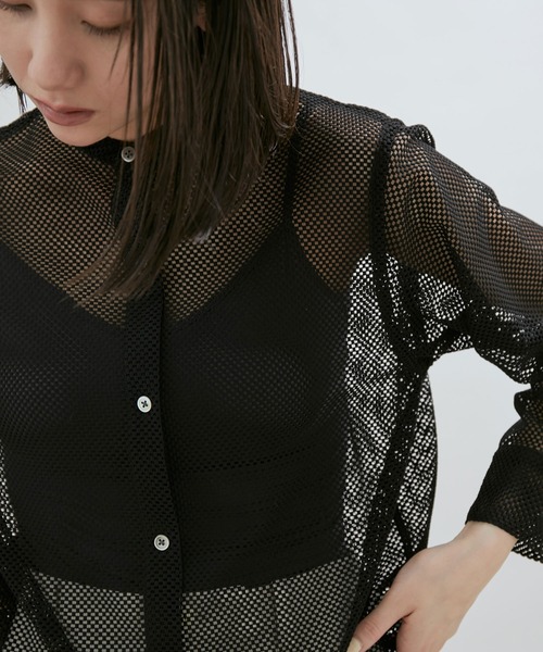 SALON adam et rope'(サロン アダム エ ロペ)の「【WEB限定】メッシュバンドカラーシアーシャツ(シャツ/ブラウス・レディース・ブラック/オフホワイト/ミント・FREE)」の15枚目の写真