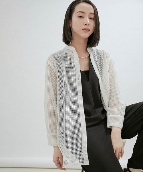 SALON adam et rope'(サロン アダム エ ロペ)の「【WEB限定】メッシュバンドカラーシアーシャツ(シャツ/ブラウス・レディース・ブラック/オフホワイト/ミント・FREE)」の13枚目の写真