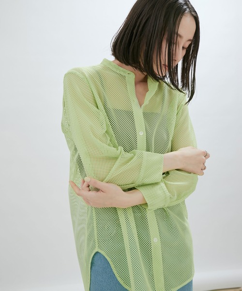 SALON adam et rope'(サロン アダム エ ロペ)の「【WEB限定】メッシュバンドカラーシアーシャツ(シャツ/ブラウス・レディース・ブラック/オフホワイト/ミント・FREE)」の14枚目の写真