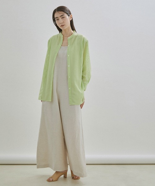 SALON adam et rope'(サロン アダム エ ロペ)の「【WEB限定】メッシュバンドカラーシアーシャツ(シャツ/ブラウス・レディース・ブラック/オフホワイト/ミント・FREE)」の6枚目の写真