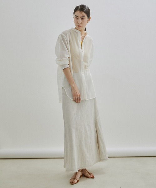 SALON adam et rope'(サロン アダム エ ロペ)の「【WEB限定】メッシュバンドカラーシアーシャツ(シャツ/ブラウス・レディース・ブラック/オフホワイト/ミント・FREE)」の7枚目の写真
