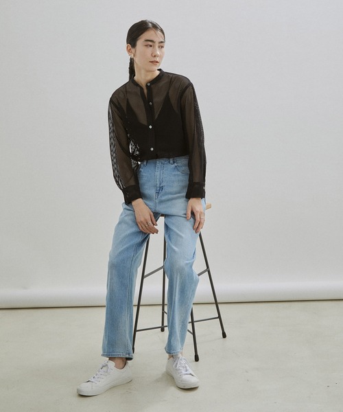 SALON adam et rope'(サロン アダム エ ロペ)の「【WEB限定】メッシュバンドカラーシアーシャツ(シャツ/ブラウス・レディース・ブラック/オフホワイト/ミント・FREE)」の8枚目の写真