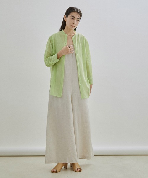 SALON adam et rope'(サロン アダム エ ロペ)の「【WEB限定】メッシュバンドカラーシアーシャツ(シャツ/ブラウス・レディース・ブラック/オフホワイト/ミント・FREE)」の10枚目の写真