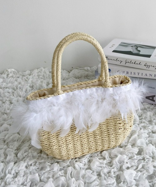 Loueme（ルエム）の「【23S/S】フェザーバスケットバッグ（かごバッグ・レディース・ブラウン/アイボリー・FREE）」の3枚目の写真