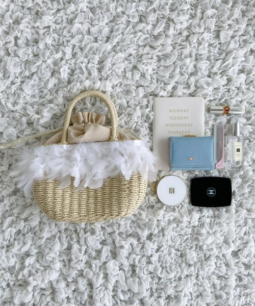 Loueme（ルエム）の「【23S/S】フェザーバスケットバッグ（かごバッグ・レディース・ブラウン/アイボリー・FREE）」の5枚目の写真