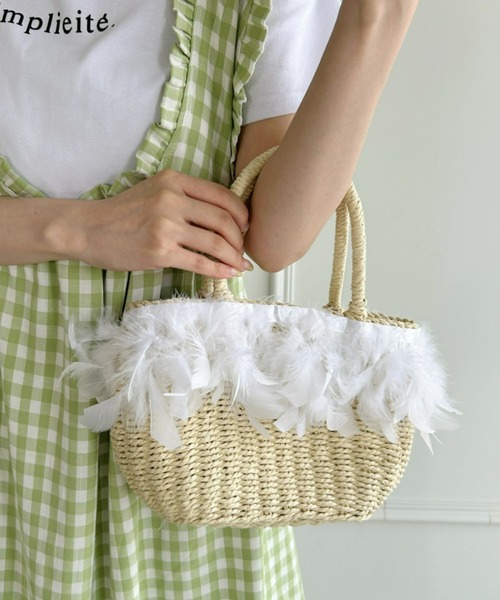 Loueme（ルエム）の「【23S/S】フェザーバスケットバッグ（かごバッグ・レディース・ブラウン/アイボリー・FREE）」の8枚目の写真