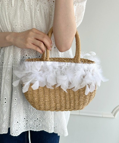 Loueme（ルエム）の「【23S/S】フェザーバスケットバッグ（かごバッグ・レディース・ブラウン/アイボリー・FREE）」の11枚目の写真