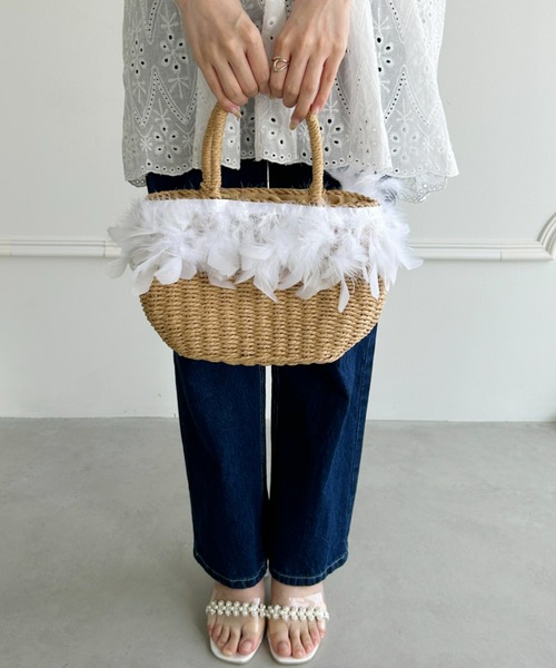Loueme（ルエム）の「【23S/S】フェザーバスケットバッグ（かごバッグ・レディース・ブラウン/アイボリー・FREE）」の12枚目の写真