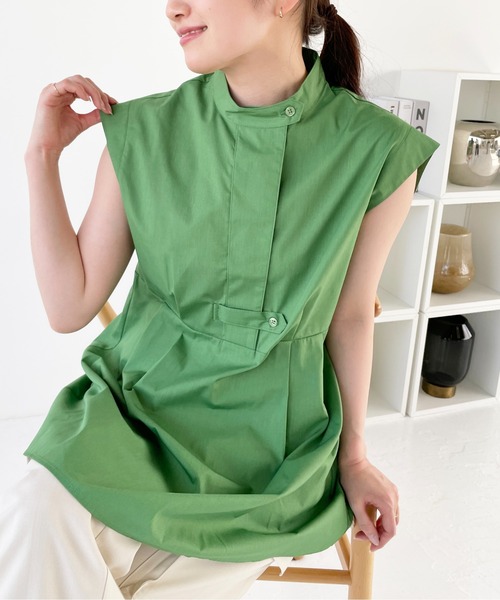 Meli rich(メリーリッチ)の「バンドカラーフレアチュニックシャツ(シャツ/ブラウス・レディース・グリーン/ライトイエロー/オフホワイト/ブラック・MEDIUM)」の3枚目の写真