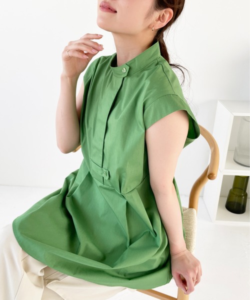 Meli rich(メリーリッチ)の「バンドカラーフレアチュニックシャツ(シャツ/ブラウス・レディース・グリーン/ライトイエロー/オフホワイト/ブラック・MEDIUM)」の7枚目の写真