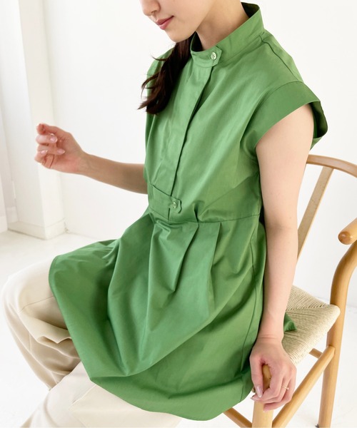 Meli rich(メリーリッチ)の「バンドカラーフレアチュニックシャツ(シャツ/ブラウス・レディース・グリーン/ライトイエロー/オフホワイト/ブラック・MEDIUM)」の14枚目の写真