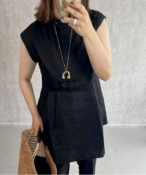 Meli rich(メリーリッチ)の「バンドカラーフレアチュニックシャツ(シャツ/ブラウス・レディース・グリーン/ライトイエロー/オフホワイト/ブラック・MEDIUM)」の16枚目の写真