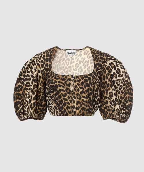 GANNI(ガニー)の「Printed Cotton Cropped Zipper Blouse(シャツ/ブラウス・レディース・レオパード・34/36)」の1枚目の写真