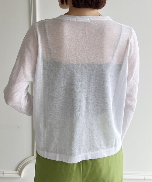 【試着のみ】ユナイテッドアローズ　シアー Vネック カーディガン　白 UNITED ARROWS（ユナイテッドアローズ）の「シアー Vネック