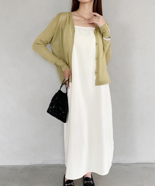 【試着のみ】ユナイテッドアローズ　シアー Vネック カーディガン　白 シアー Vネック カーディガン 5SL