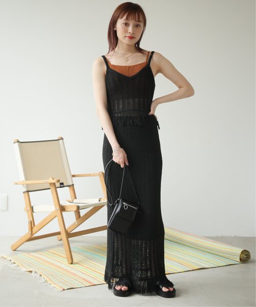 RAY CASSIN（レイカズン）の「フリンジニットビスチェ（その他トップス・レディース・ブラック/ベージュ・FREE）」の4枚目の写真