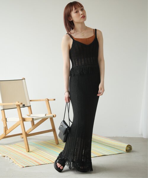 RAY CASSIN（レイカズン）の「フリンジニットビスチェ（その他トップス・レディース・ブラック/ベージュ・FREE）」の5枚目の写真