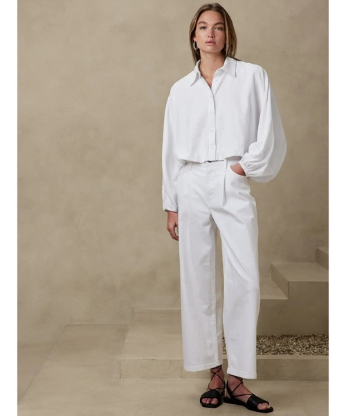 ブラウス シャツ BANANA REPUBLIC FACTORY STORE　　リネンブレンドクロップドシャツ レディース BANANA REPUBLIC FACTORY STORE リネンブレンドクロップドシャツ