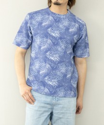 エンボスワッフルリーフ柄半袖クルーネックTシャツ