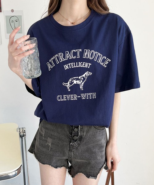 aimoha(アイモハ)の「アメカジ風 プリントTシャツ(Tシャツ/カットソー・レディース・ネイビー/ホワイト/グレー・FREE)」の3枚目の写真