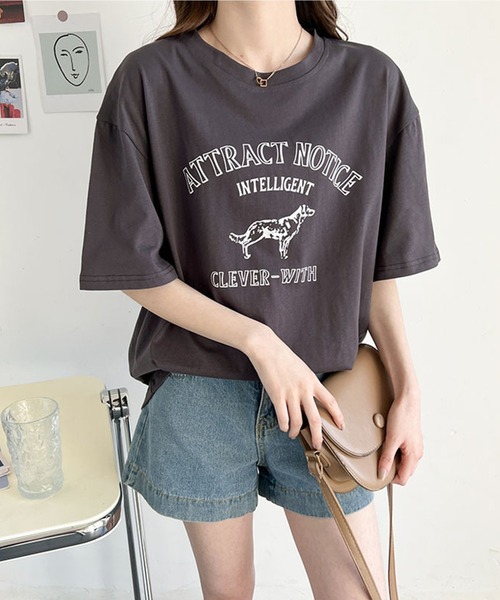 aimoha(アイモハ)の「アメカジ風 プリントTシャツ(Tシャツ/カットソー・レディース・ネイビー/ホワイト/グレー・FREE)」の1枚目の写真