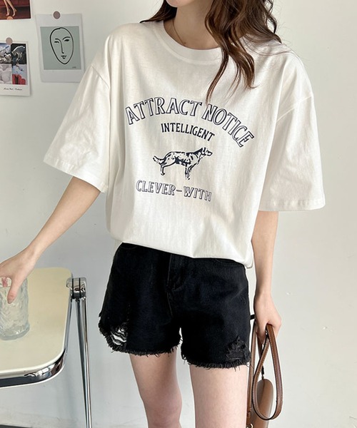 aimoha(アイモハ)の「アメカジ風 プリントTシャツ(Tシャツ/カットソー・レディース・ネイビー/ホワイト/グレー・FREE)」の2枚目の写真