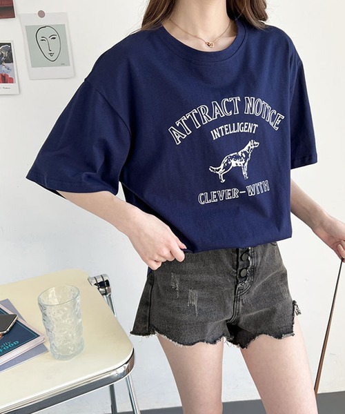 aimoha(アイモハ)の「アメカジ風 プリントTシャツ(Tシャツ/カットソー・レディース・ネイビー/ホワイト/グレー・FREE)」の19枚目の写真