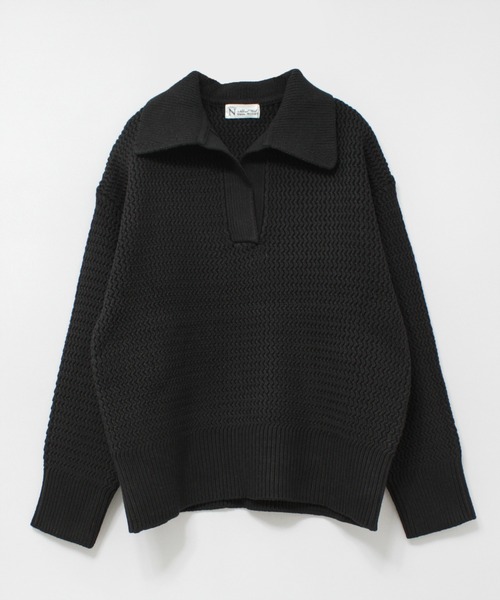 RNA-N（アールエヌエーエヌ）の「K2635 襟付きスキッパーニットプルオーバー（ニット/セーター・レディース・キナリ/ブラウン/ブラック・MEDIUM）」の4枚目の写真