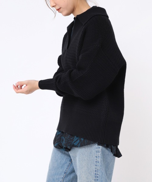 RNA-N（アールエヌエーエヌ）の「K2635 襟付きスキッパーニットプルオーバー（ニット/セーター・レディース・キナリ/ブラウン/ブラック・MEDIUM）」の5枚目の写真