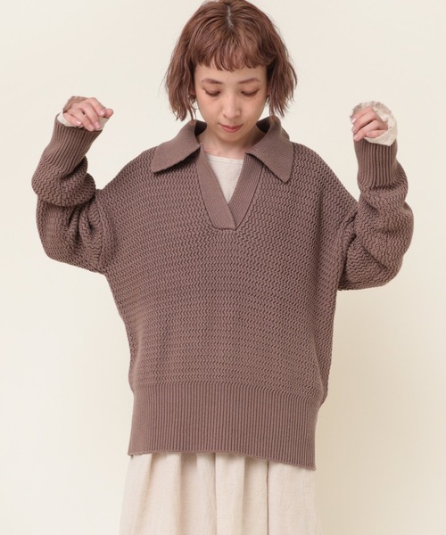RNA-N（アールエヌエーエヌ）の「K2635 襟付きスキッパーニットプルオーバー（ニット/セーター・レディース・キナリ/ブラウン/ブラック・MEDIUM）」の10枚目の写真