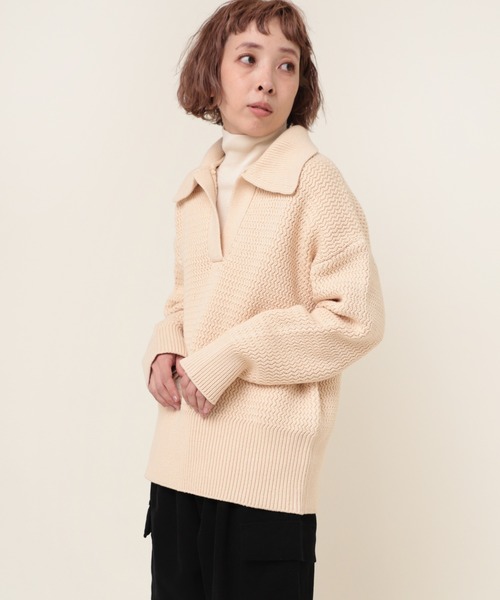 RNA-N（アールエヌエーエヌ）の「K2635 襟付きスキッパーニットプルオーバー（ニット/セーター・レディース・キナリ/ブラウン/ブラック・MEDIUM）」の8枚目の写真