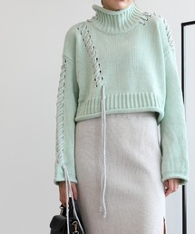 手縫いステッチショートニットトップス