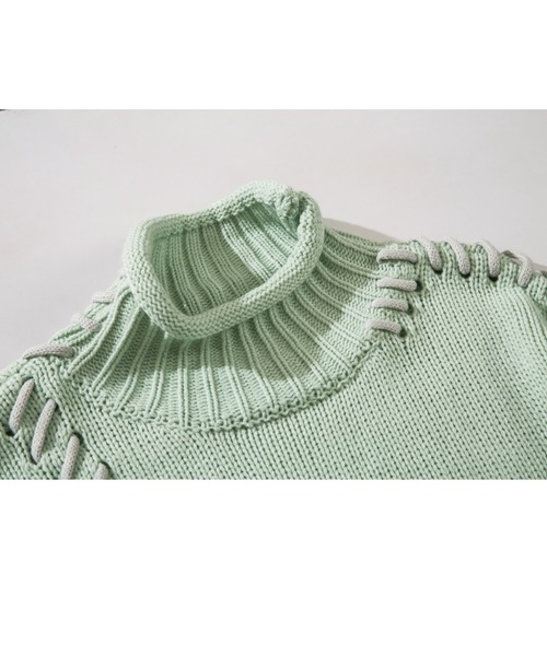 aimoha(アイモハ)の「手縫いステッチショートニットトップス(ニット/セーター・レディース・ブラック/ライトグリーン/ホワイト・FREE)」の5枚目の写真