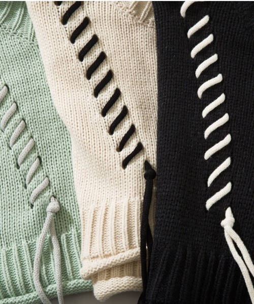 aimoha(アイモハ)の「手縫いステッチショートニットトップス(ニット/セーター・レディース・ブラック/ライトグリーン/ホワイト・FREE)」の13枚目の写真