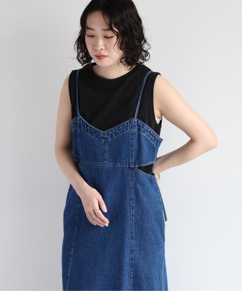 cepo（セポ）の「スリットデニムキャミワンピース（ワンピース・レディース・ブルー系1/ブラック・M）」の4枚目の写真