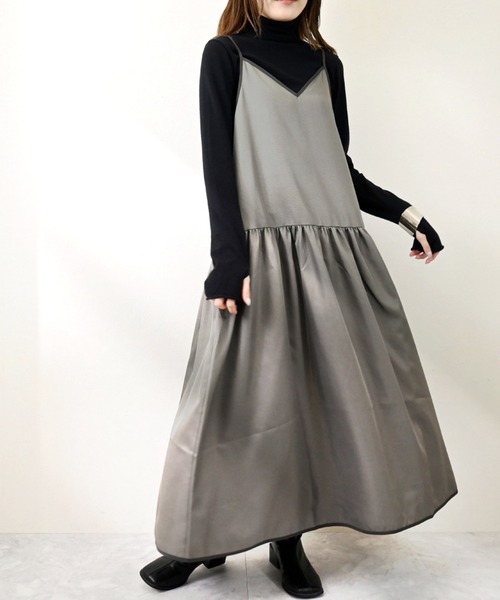 STYLEBLOCK（スタイルブロック）の「Eツイルバイカラーキャミワンピース（ワンピース・レディース・グレー/ブラック/ライトベージュ・M）」の2枚目の写真
