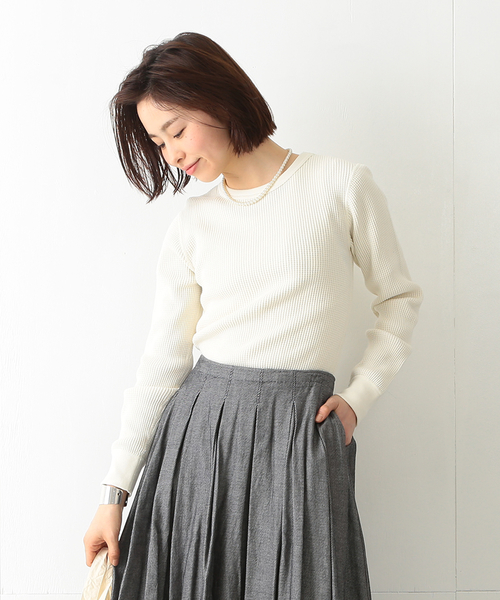 BEAMS BOY（ビームスボーイ）の「【FUDGE5月号掲載】BEAMS BOY / ヘビーワッフル クルー（Tシャツ/カットソー・レディース・ホワイト/グレー/ネイビー・ONE SIZE）」の9枚目の写真