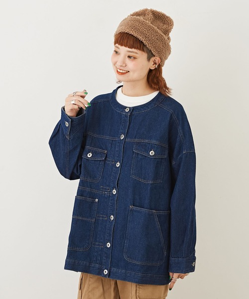 CUBE SUGAR(キューブシュガー)の「WEB限定デニムアシメポケットワークジャケット(デニムジャケット・レディース・インディゴブルー/ワンウォッシュ・M)」の3枚目の写真